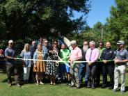City staff, Morganton Service League members, and citizens at Martha’s Park ribbon cutting