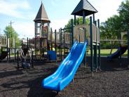Blue slide on play structure