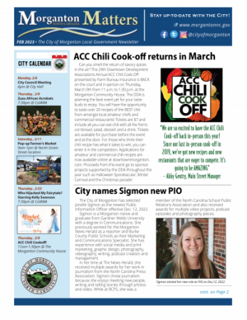 Feb/March Morganton Matters Newsletter Front page