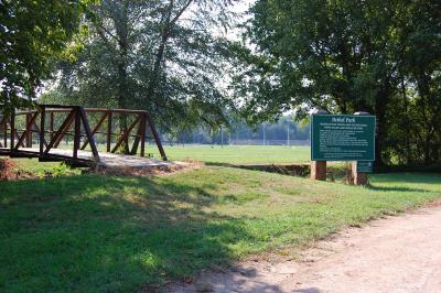 Bethel Park sign and wooden foot bridge