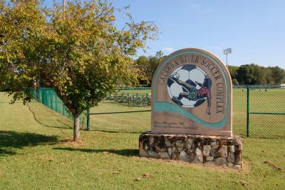 Catawba River Soccer Complex | City of Morganton NC Parks and Recreation Department - sign with soccer ball and player