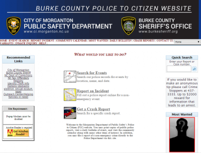 Screenshot of Police to Citizen Website