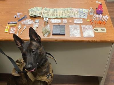 Photo of confiscated drugs and paraphernalia